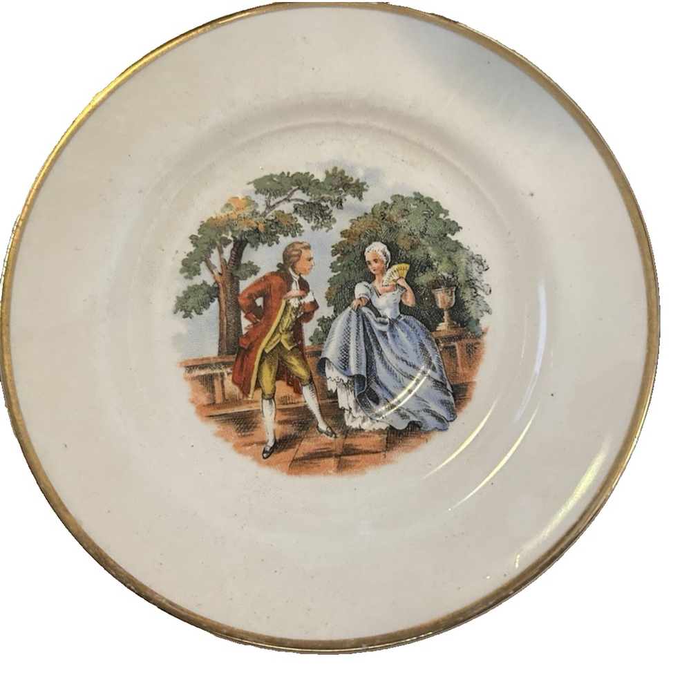 Tea Saucer Vintage Martha Washington Round Gold Rim White Background